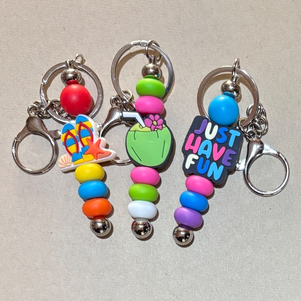 Silicone Bead Keychains - Flip Flops/Tropical/Just Have Fun - Set of 3
